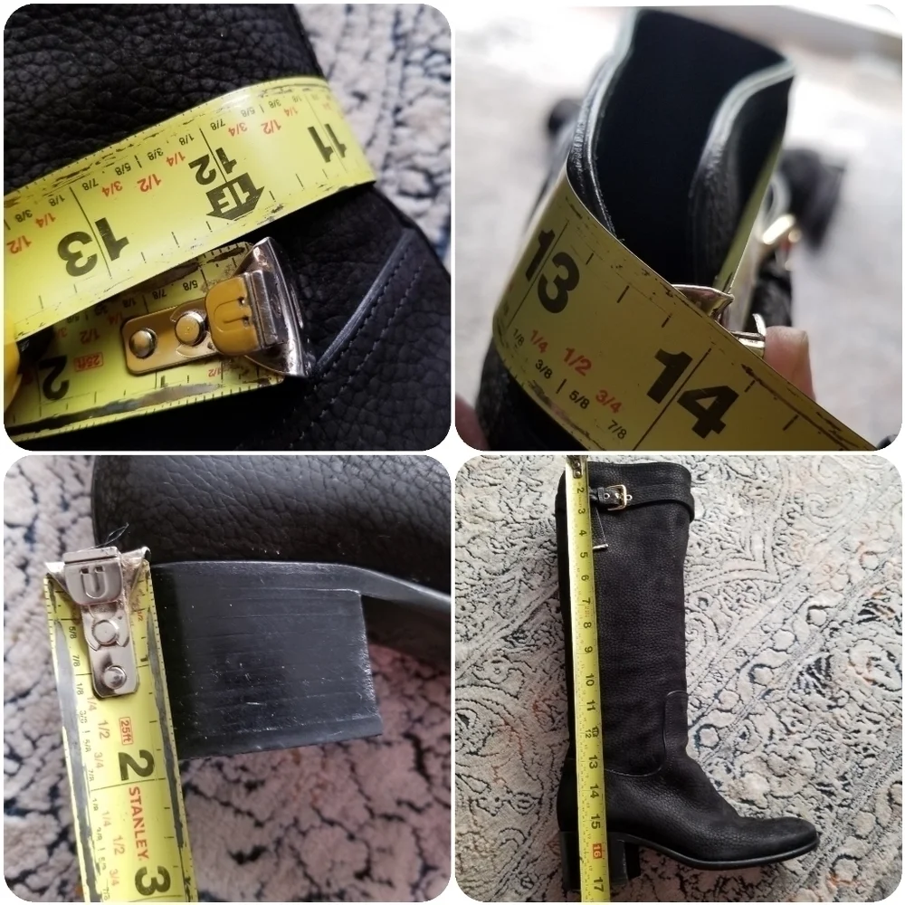 LOUIS VUITTON Black Grained Leather Suede Knee High Boots 35.5 - Picture 16 of 17